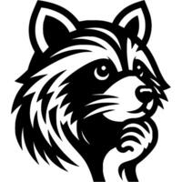 Tattoo of raccoon thought and held his chin with his paw in monochrome. Engraving minimalistic image in black ink drawing on white background vector