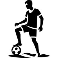 Tattoo emblem of beach soccer player stopped waiting for a free player to pass in monochrome. Engraving minimalistic image in black ink drawing on white background vector