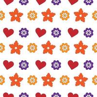 Colorful Floral and Heart Seamless Pattern for Romantic and Spring Designs. vector