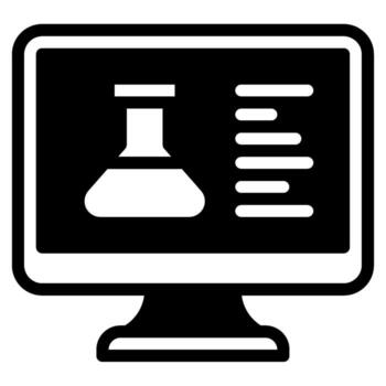 computadora monitor con laboratorio matraz icono sólido vector