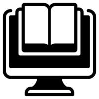 Digital Library on Computer Screen solid vector