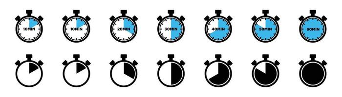 Stopwatch icon set. Line and glyph stopwatch timer. Countdown timer collection. vector