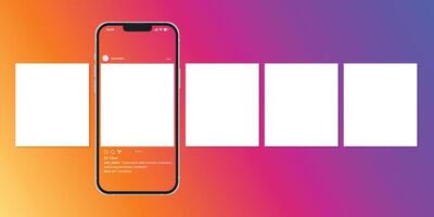 Social media carousel with smartphone. Modern design concept. Blank post for social network. Isolated template with mobile device. Illustration of media stories in frame. vector