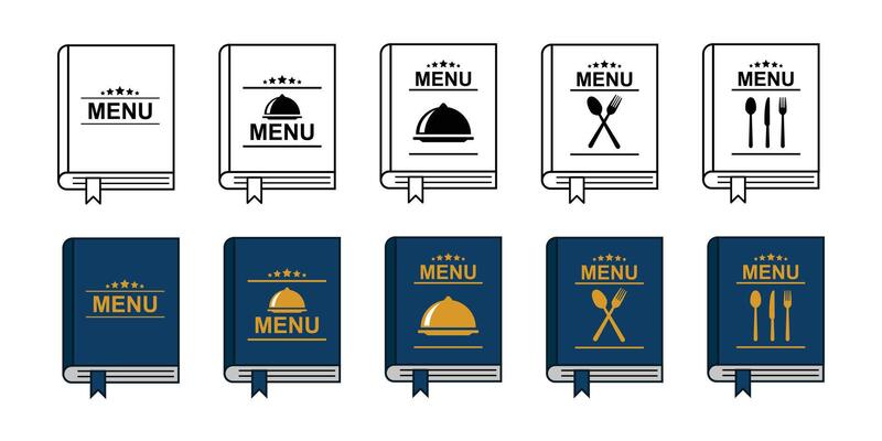 Food menu book icon. Restaurant menu icon set