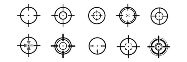Aim or target cross symbol in circle. Illustration of weapon sign of sniper or sharpshooter. Aiming bullseye in flat design in outline style. Optical game weapon. Aim sight for hunting. vector