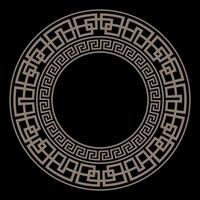Decorative gold round frame for design with Greek key, meander. Egyptian, Assyrian, Greek motif circular frame. Circle frame. Template for textiles, engraving, forging, embroidery, porcelain vector