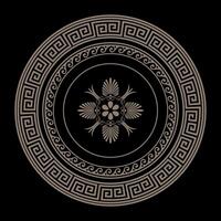Greek classic gold round pattern frame plate with pattern in center. Greek meander. Circle european border. Patterns of Greece, ancient Rome. Classic egyptian, assyrian, greek motives vector