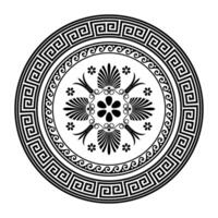Greek round ornament pattern frame plate with pattern in center. Greek meander. Circle european border. Patterns of Greece, ancient Rome. Classic egyptian, assyrian, greek motives vector