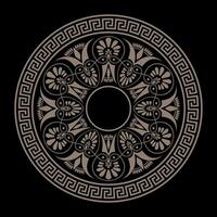 Greek round pattern on a black background. Patterns of Ancient Greece, ancient Rome Empire. Greek key meanders pattern. Greek circle ornament. Typical egyptian, assyrian motives, circle border. vector