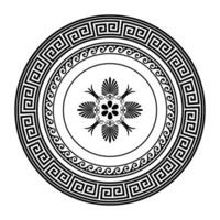 Greek classic round pattern frame plate with pattern in center. Greek meander. Circle european border. Round antique border. Patterns of Greece, ancient Rome. Classic egyptian, assyrian, greek motives vector