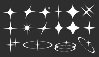 Set of Retro Y2K Star Icons and Silhouettes vector