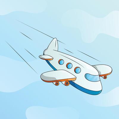 Plane landing with blue sky background. 3D cartoon airplane illustration. Passenger and cargo air transport.