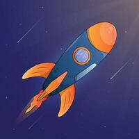Cartoon rocket illustration with space background. vector