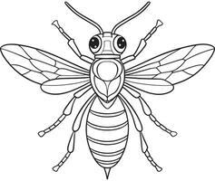 Hornet insect winged creature drawing for bug learning and coloring vector