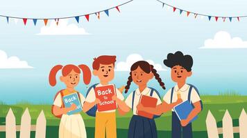 Kids smiling with back to school books vector