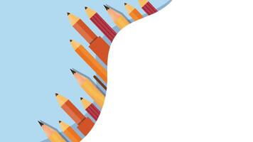 Colorful vertical pencils arranged along left frame edge with light blue and white background vector