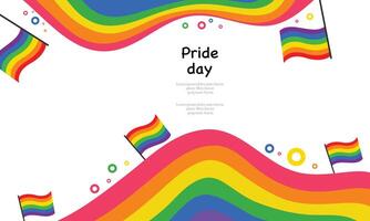 Rainbow pride waves with floating flags and typography vector