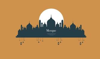 Mosque Skyline on Dark Background with Lights vector