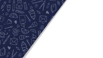 Creative back to school banner with navy blue corner doodle pattern and white empty space for text vector