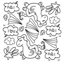 Whimsical Unicorn and Cloud Doodles with Words vector
