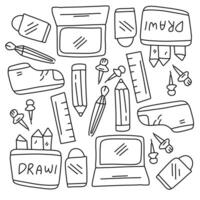 Educational Tools Featuring Pens, Rulers, and Learning Materials vector