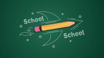 Illustration of pencil shaped like rocket flying across chalkboard background vector