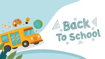 Colorful school elements with bus globe and palette surrounding chalk back to school message vector