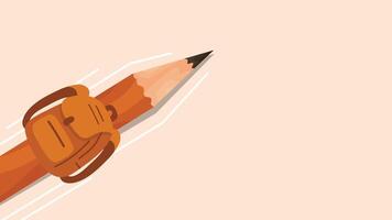 Brown pencil with attached backpack on soft orange background for school visual vector