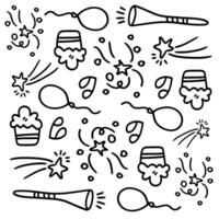Party Doodles with Cake, Brushes, and Sprinkles vector