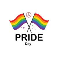 Pride Day Text with Two Rainbow Flags and Peace Symbol vector