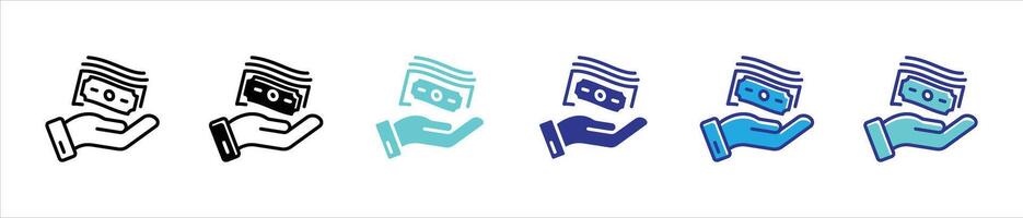 hand holding money icon set. contain save money outline stroke and different color style icon for your app and web vector