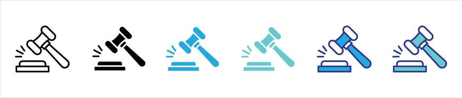 gavel icon set. judge gavel, auction hammer thin line and color style icon for your app and web vector