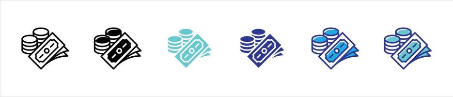money icon set. cash money dollar, dollar bills stack icon with different color style, money symbol sign for your app and web vector