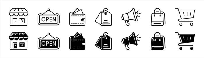 shopping icon set. contain E-commerce, modern, scalable design for retail, shopping, and business essentials icon for your app and web vector