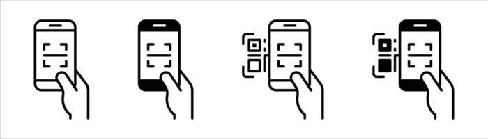 mobile payment icon set. containing access control, digital transaction, QR code scanning thin line and flat icon for your app and web vector