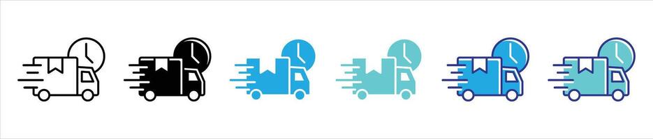 delivery truck icon set. contain truck express delivery, fast shipping delivery truck thin line and color style icon for your app and web vector