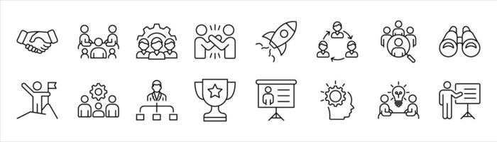 teamwork icon set. containing collaboration, business people, management, leadership, organization, human resource, business thin line and color style icon vector