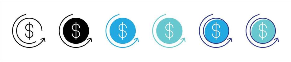 currency flow icon set. containing a sleek symbol for financial transaction, growth, recirculation thin line and color style icon for your app and web vector