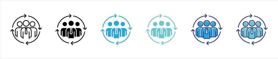 collaboration icon set. contain leadership, organization, teamwork, workflow thin line and color style icon symbol sign vector