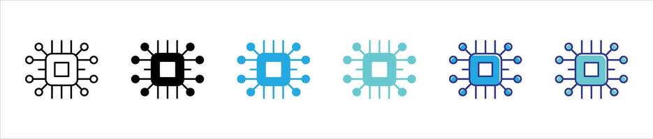 microchip icon set. containing artificial intelligence, microchip, technology thin line and flat symbol sign for your app and web vector