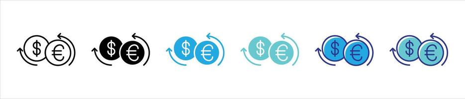 Currency exchange Icon set. A visual representation of seamless Dollar-Euro financial transactions and global cashflow thin line and color style icon symbol sign for your app and web vector