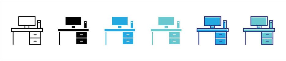 workspace icon set. containing desk, setup thin line and color style icon symbol sign for your app and web vector