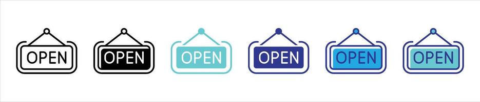 open icon set. open sign store outline stroke and different color style icon vector