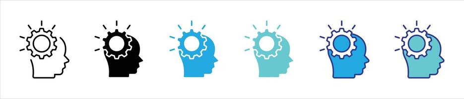 innovation icon set. containing ideas, creativity, and problem solving with a bold gear within head thin line and color style icon symbol sign vector