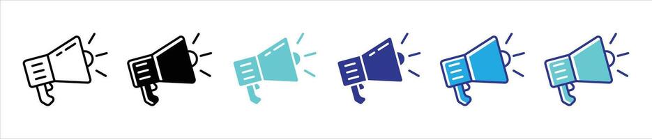 megaphone icon set. loudspeaker, announcement, promotion thin line and different color style icon vector