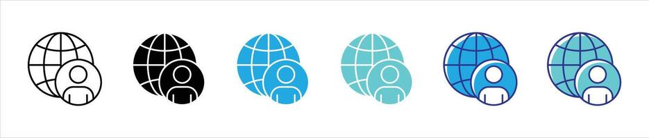 global identity icon set. uniting connectivity, worldwide representation thin line and color style icon symbol sign for your app and web vector