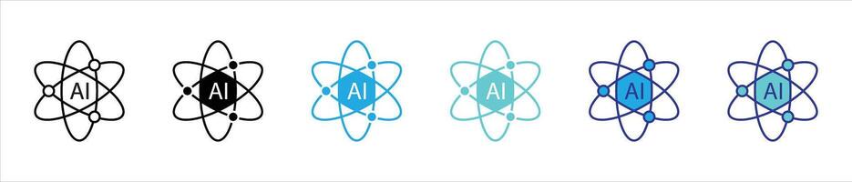 atomic intelligence icon set. containing fusing scientific discovery with the power of artificial intelligence thin line and color style icon symbol sign for your app and web vector