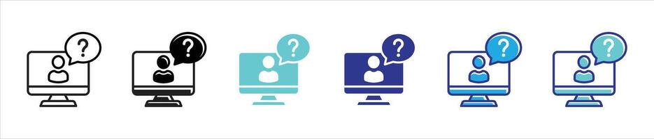 online support icon set. agent helping, online people asking thin line and different color style icon for your app and web vector