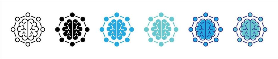 cognitive constellation icon set. containing neural intelligence and digital connectivity in a brain centric circuity thin line and color style icon symbol sign for your app and web vector