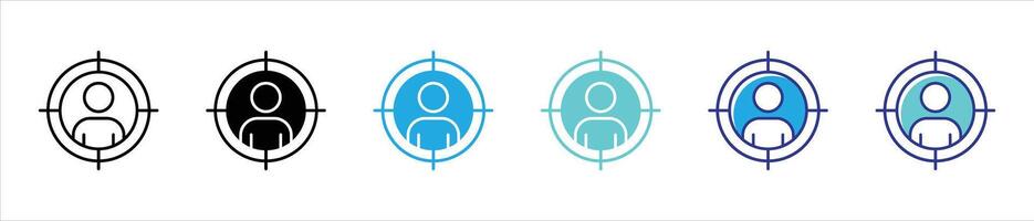 targeted user icon set. a precise symbol of focused selection and individual attention thin line and color style icon symbol sign for your app and web vector